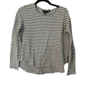 Theory Long Sleeve Gray & White Stripe Crew Neck Hi/Lo Cotton Sweater Size S GUC